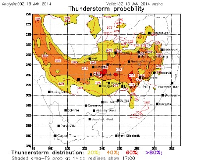 Meteokaartje met de onweersverwachting