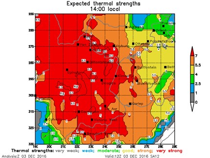 Meteokaartje met thermiekverwahting